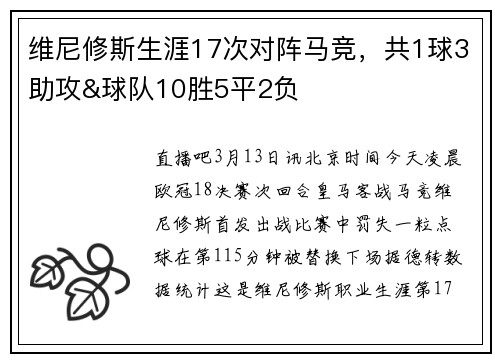 维尼修斯生涯17次对阵马竞，共1球3助攻&球队10胜5平2负